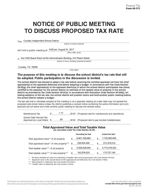 Notice of Public Meeting to Discuss Proposed Tax Rate 